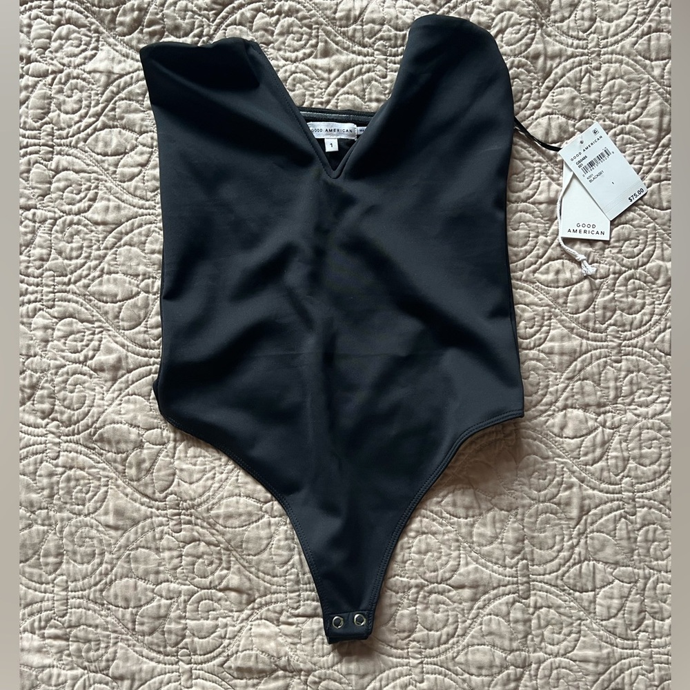 Good American Scuba Deep V Bar Bodysuit Black Size 1